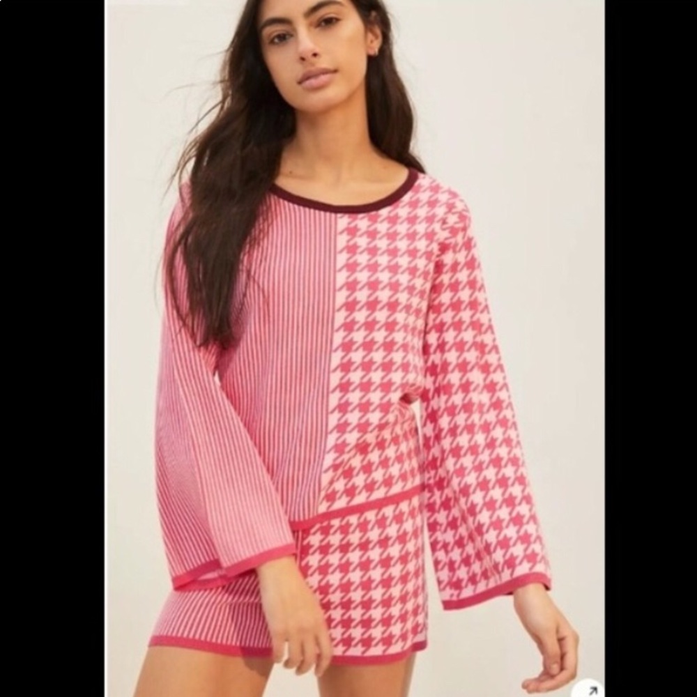 NWT Anthropologie Sierra sweater set pink checker